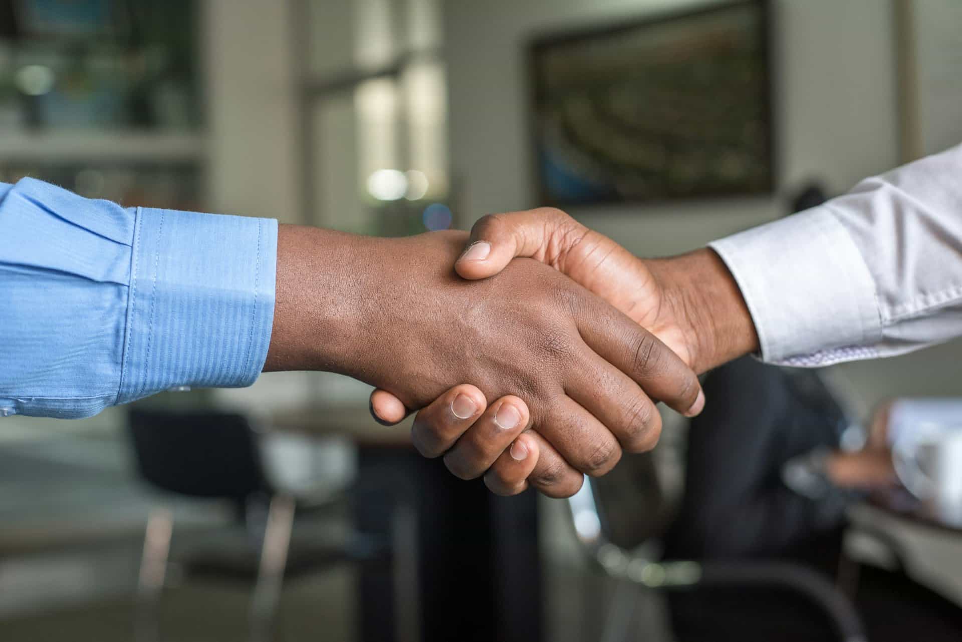 Business handshake confirming a consulting partnership
