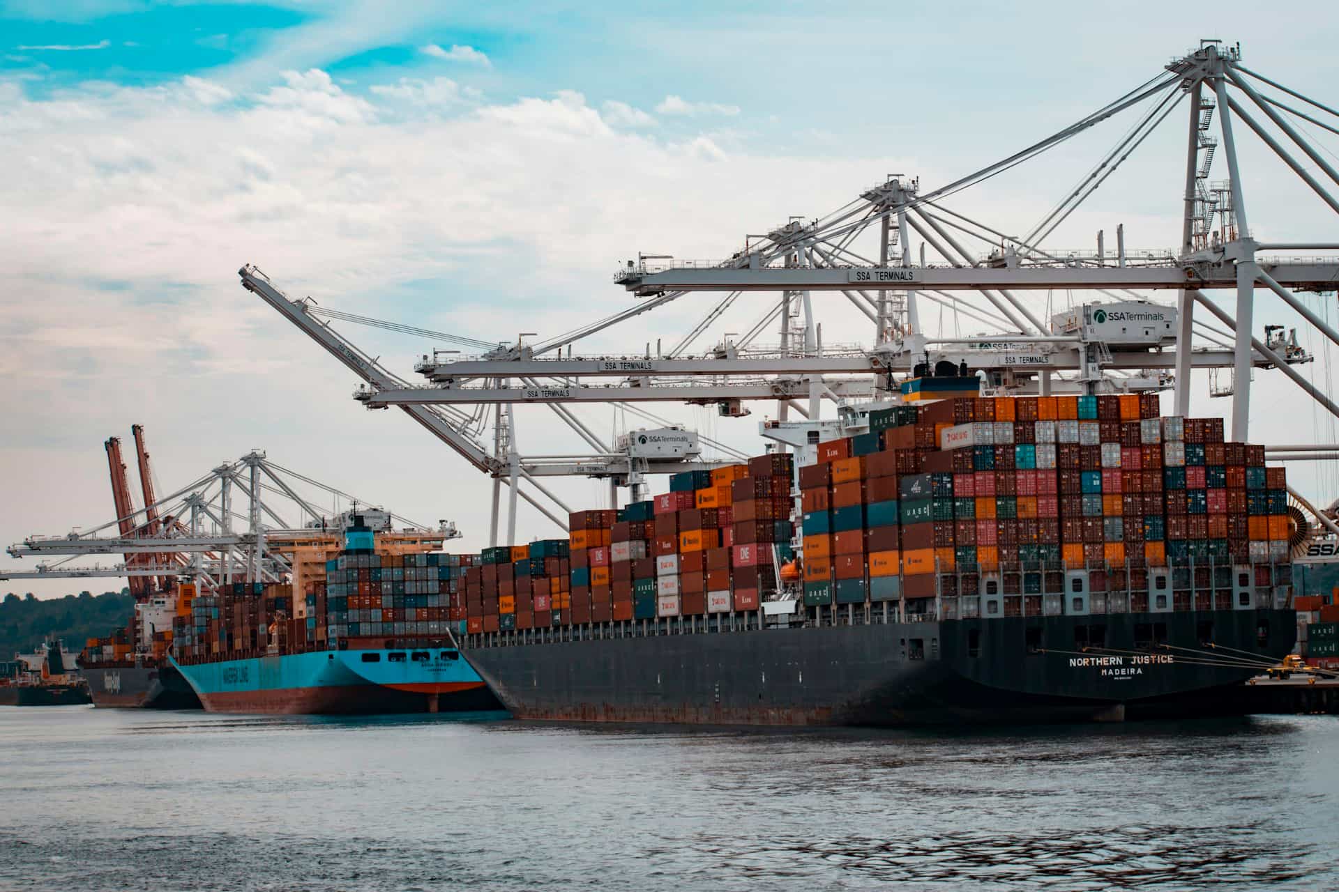 Container ship loaded at a port for international food export