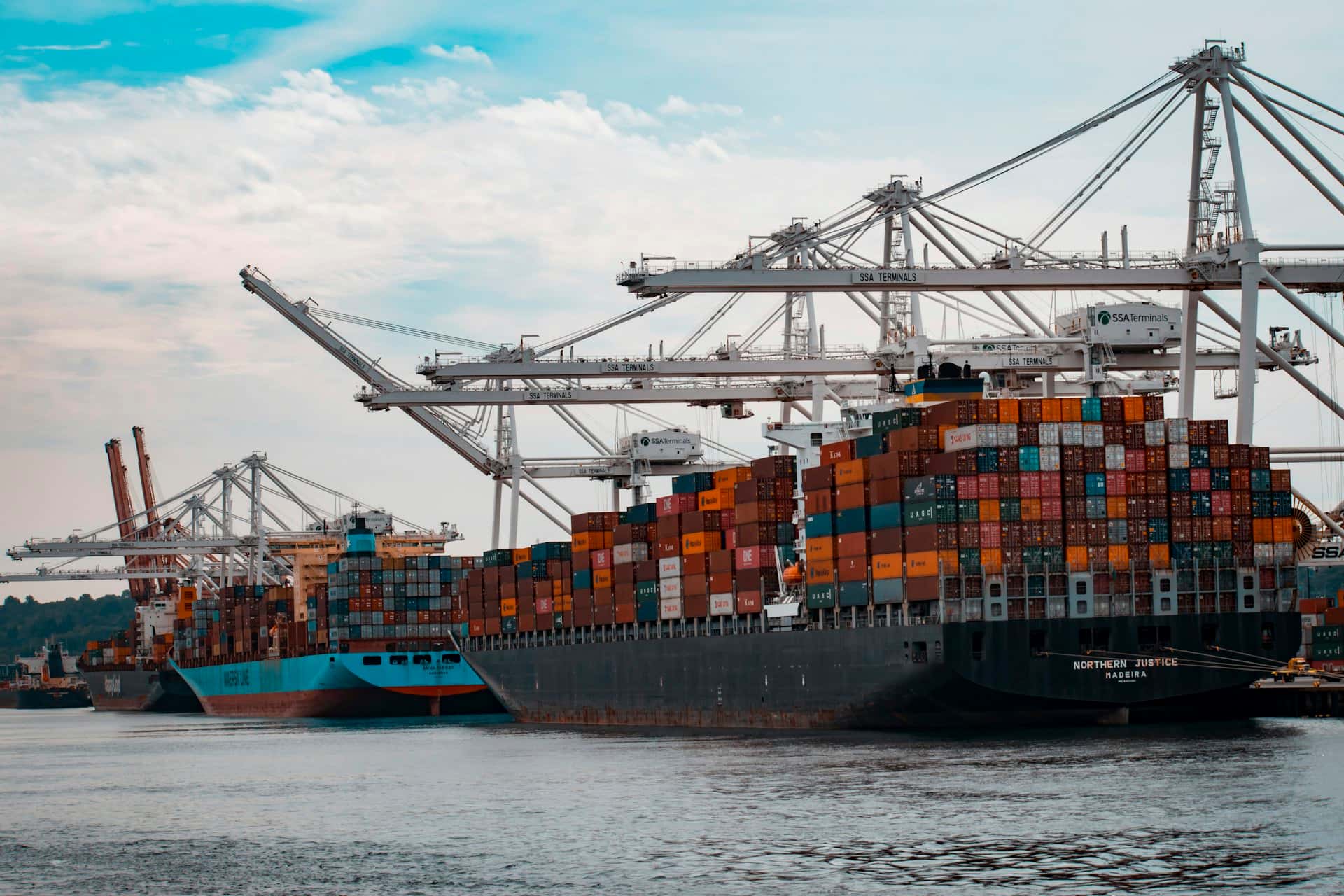 Container ship loaded at a port for international food export